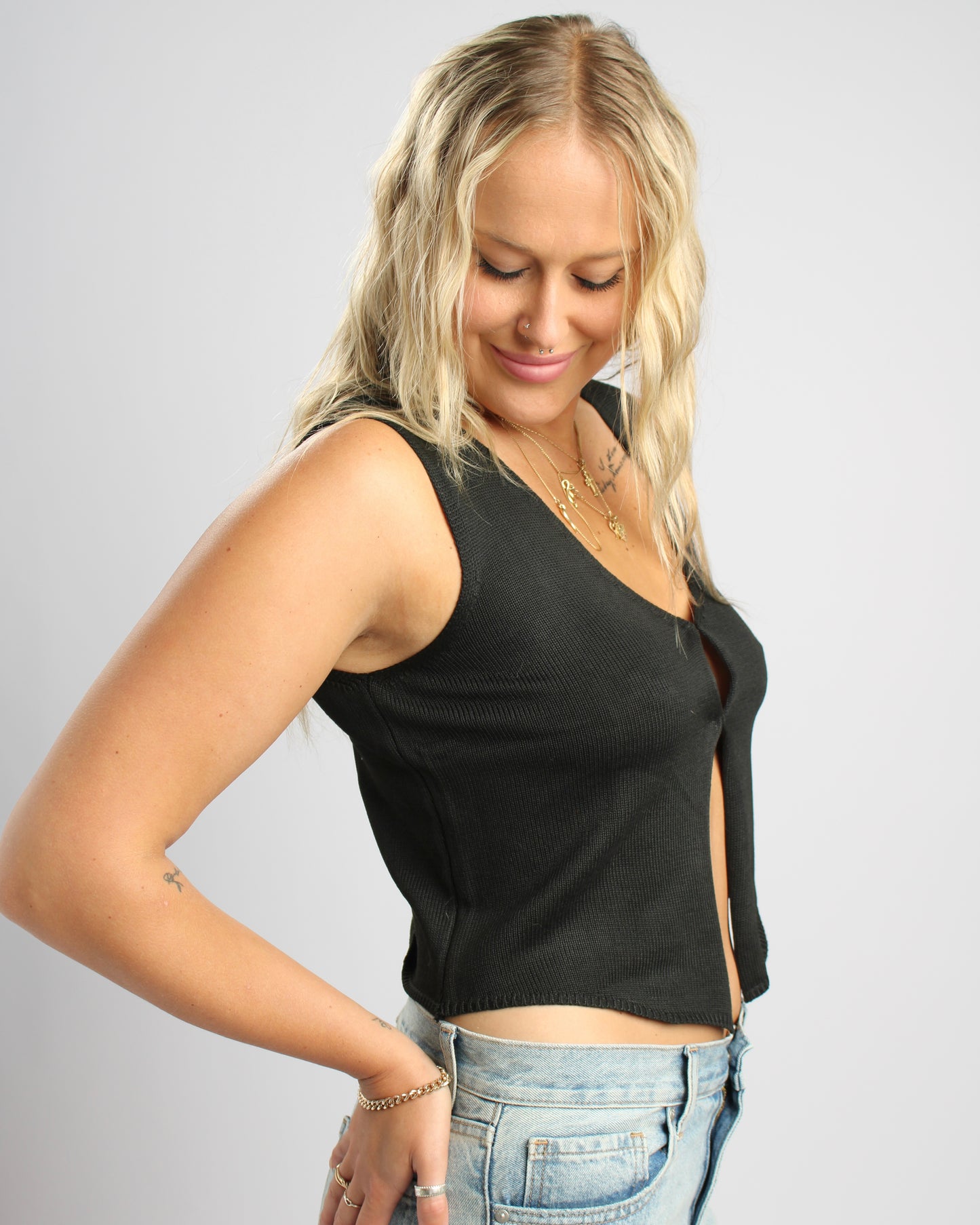 Breezy Black Knitted Tank Top