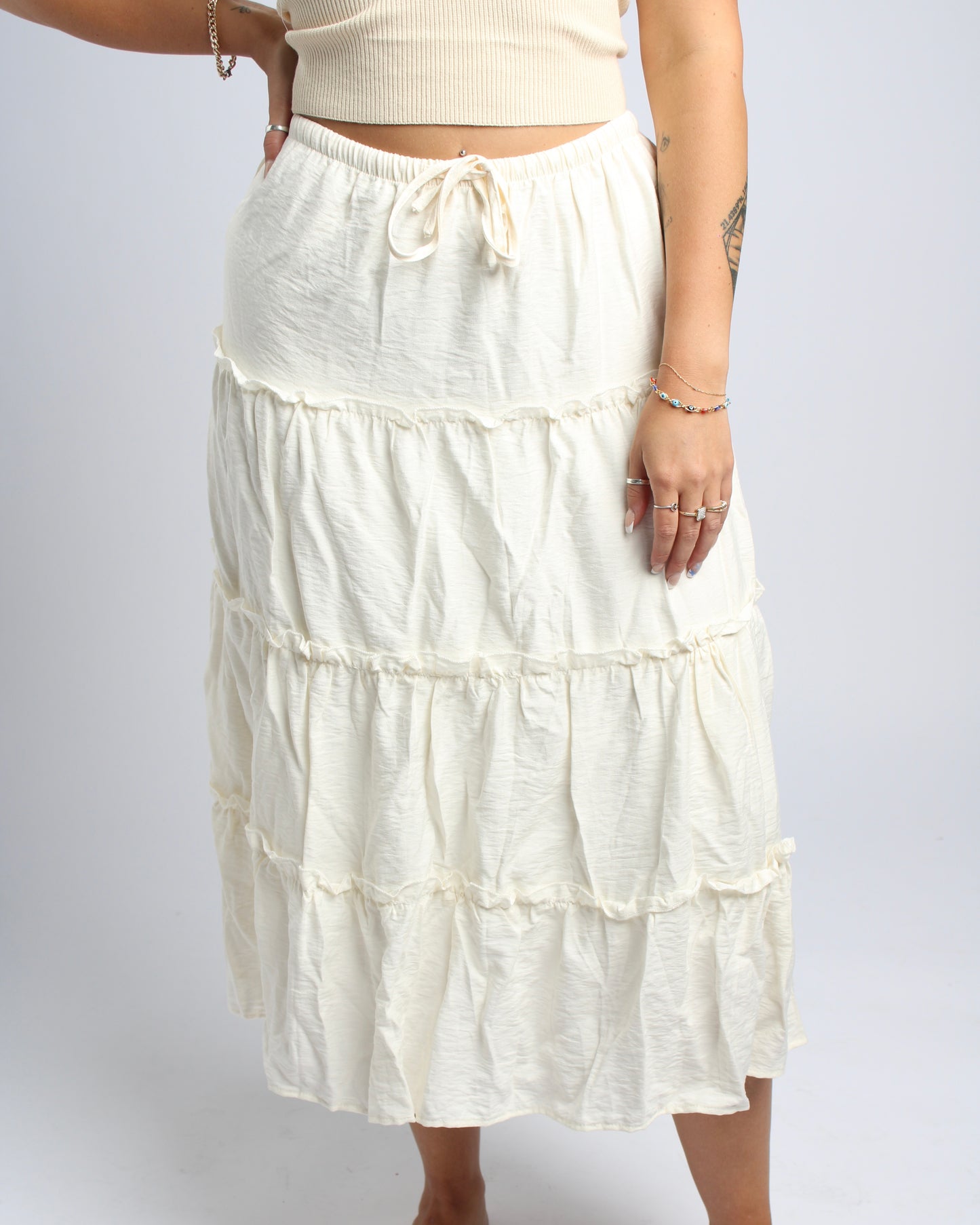 Tiered Off White Maxi Skirt
