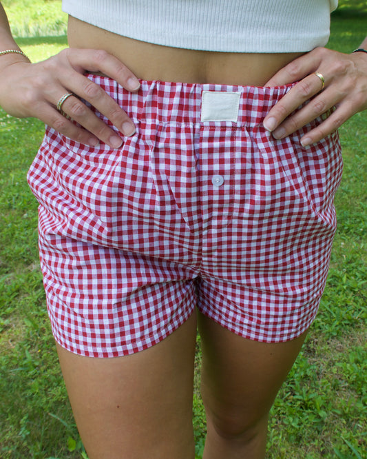 Gingham Red High Waisted Shorts