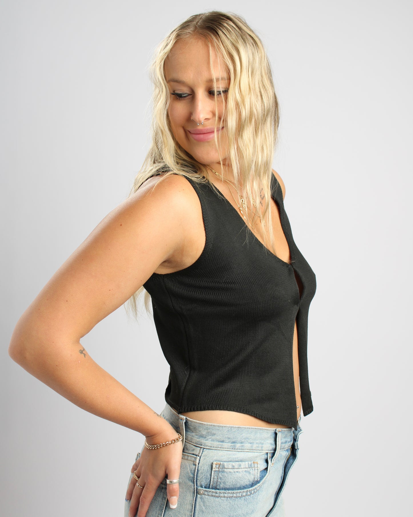 Breezy Black Knitted Tank Top