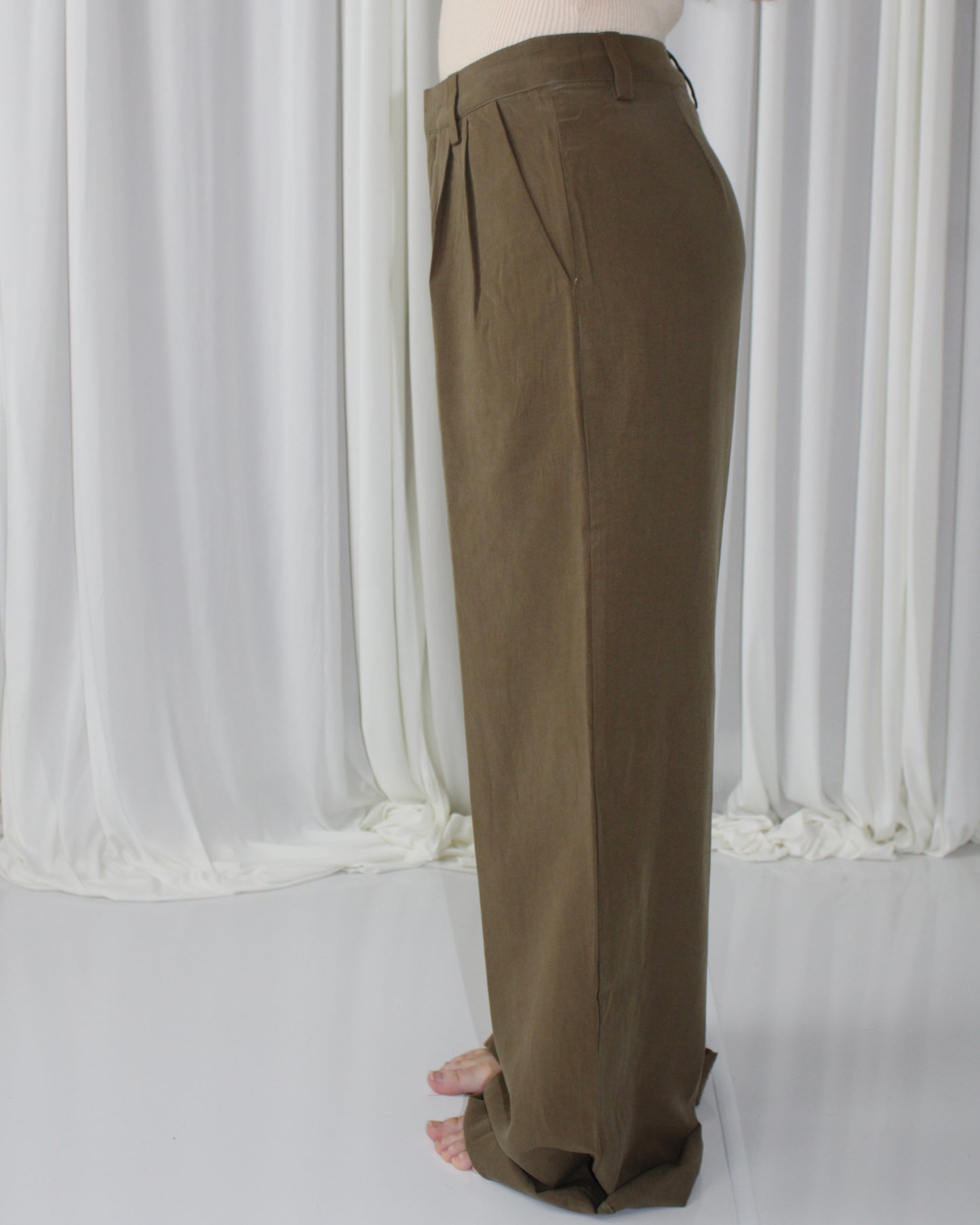 Olive Linen Wide Leg Pants