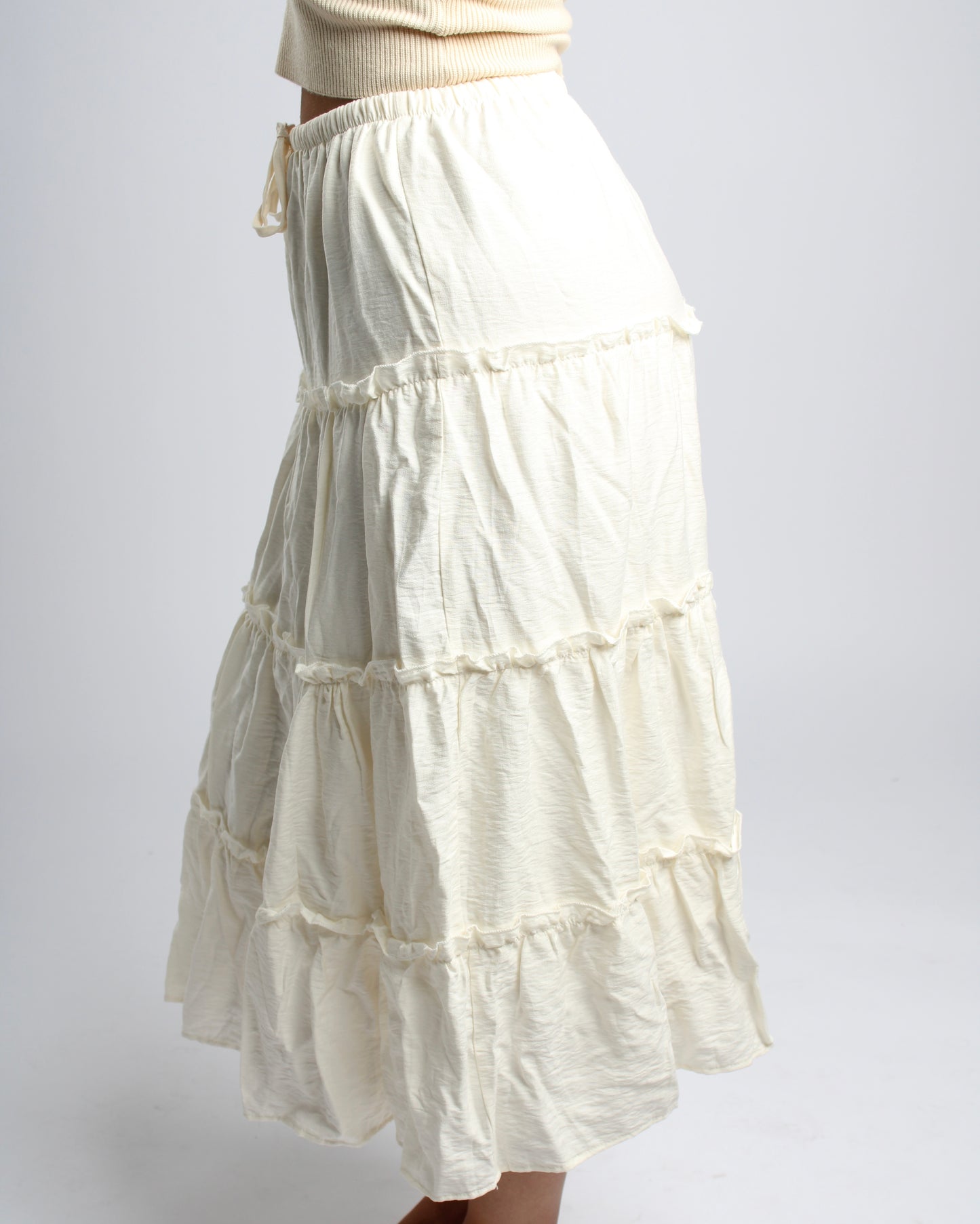Tiered Off White Maxi Skirt