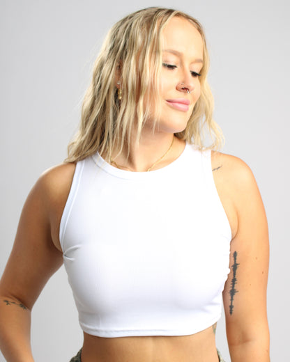 Ribbed White Cropped Tank Top
