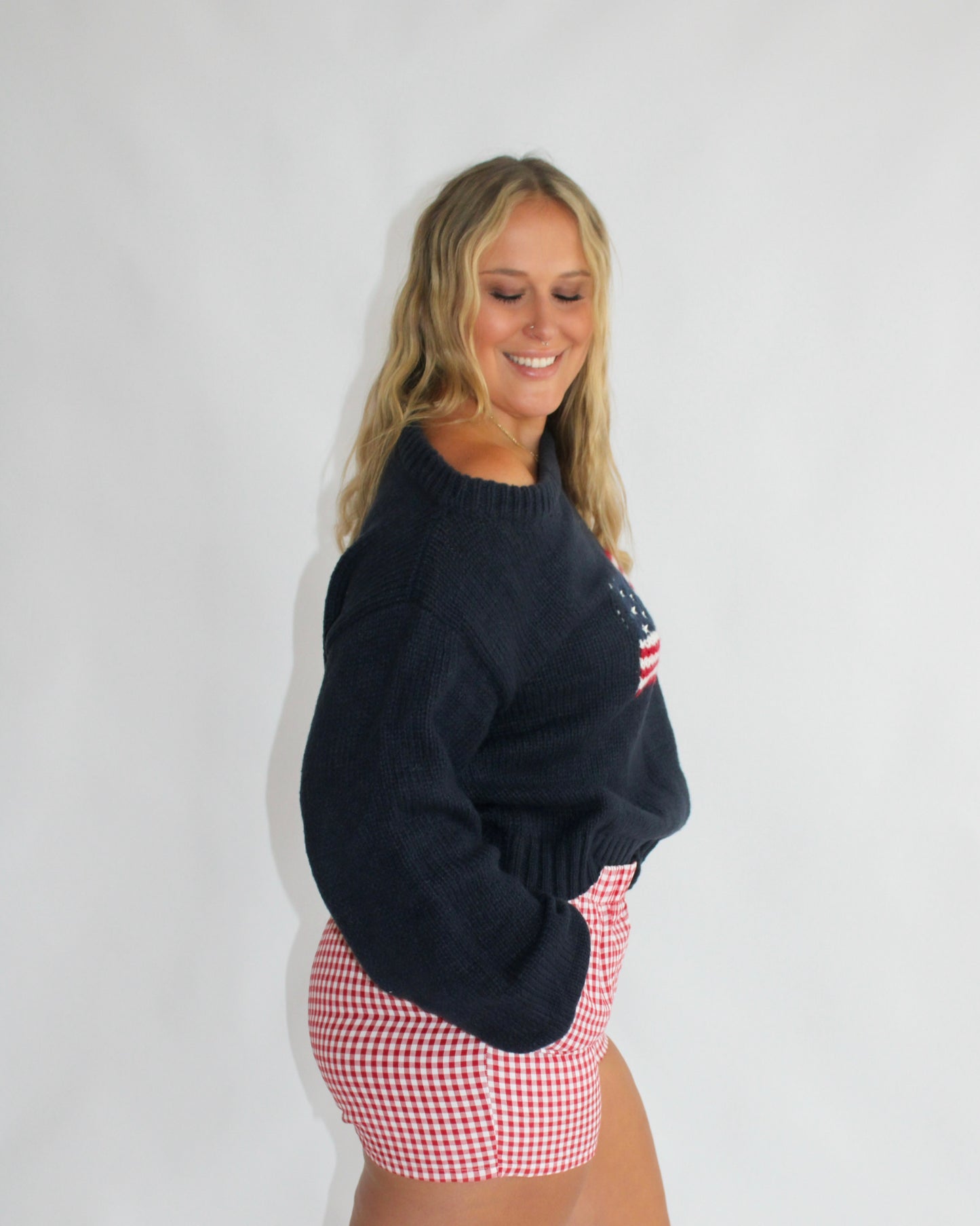 Ribbed Knit Flag Sweater - Navy