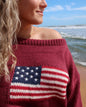 Ribbed Knit Flag Sweater - Burgundy