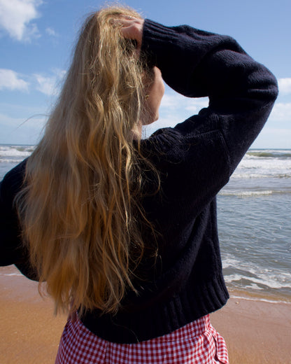 Ribbed Knit Flag Sweater - Navy