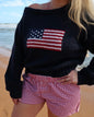 Ribbed Knit Flag Sweater - Navy