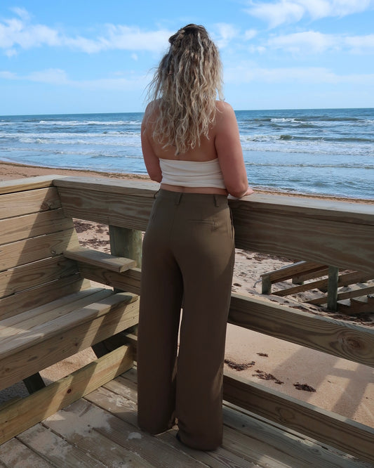 Olive Linen Wide Leg Pants