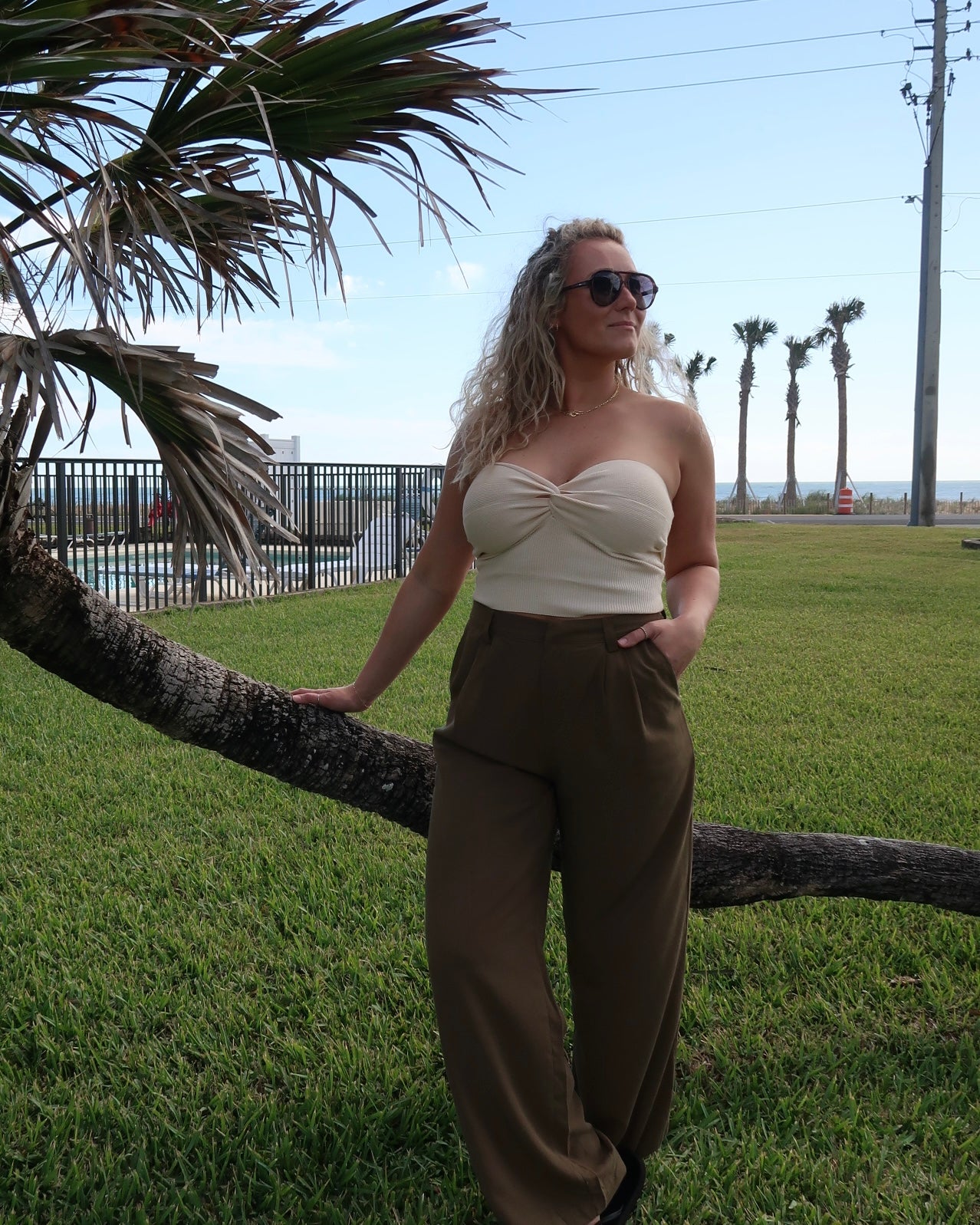 Olive Linen Wide Leg Pants