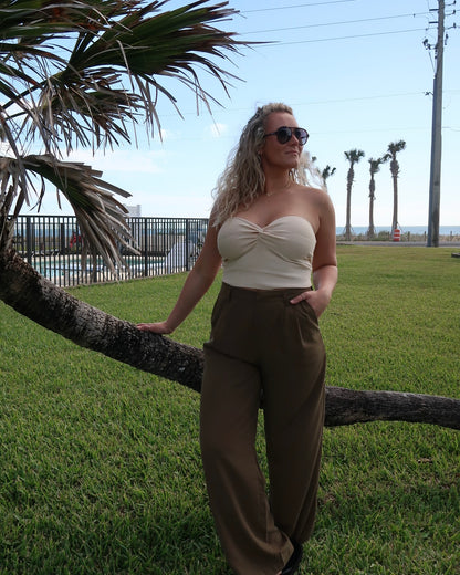 Olive Linen Wide Leg Pants