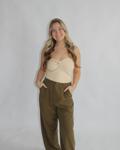 Olive Linen Wide Leg Pants