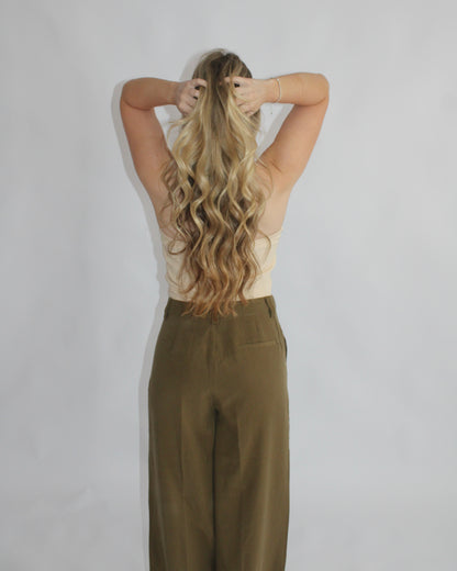 Olive Linen Wide Leg Pants